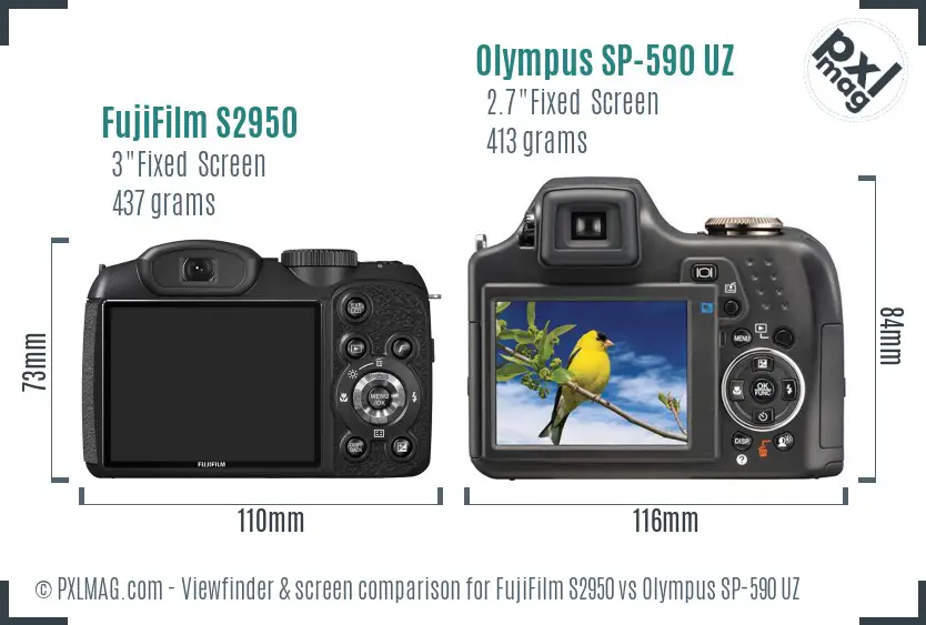 FujiFilm S2950 vs Olympus SP-590 UZ Screen and Viewfinder comparison