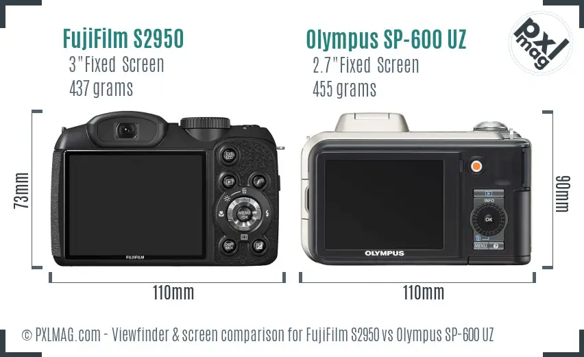 FujiFilm S2950 vs Olympus SP-600 UZ Screen and Viewfinder comparison