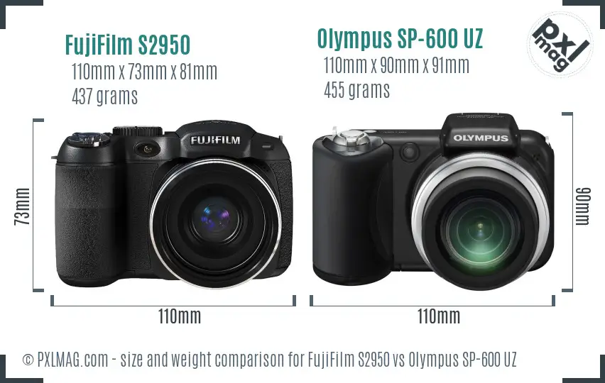 FujiFilm S2950 vs Olympus SP-600 UZ size comparison
