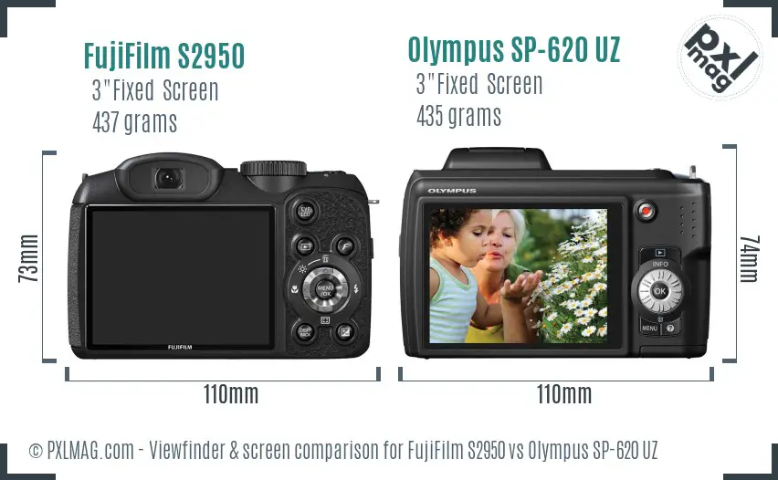 FujiFilm S2950 vs Olympus SP-620 UZ Screen and Viewfinder comparison