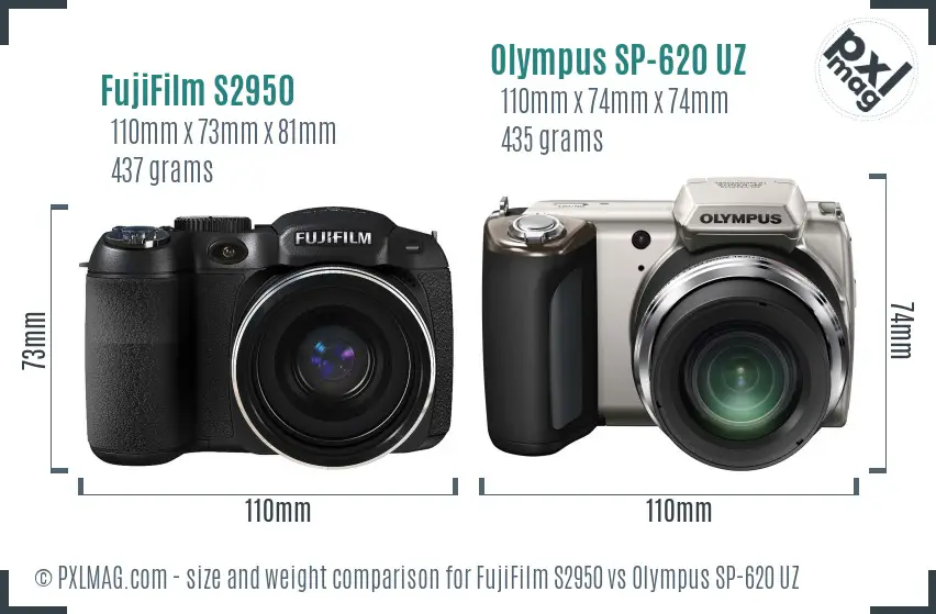 FujiFilm S2950 vs Olympus SP-620 UZ size comparison