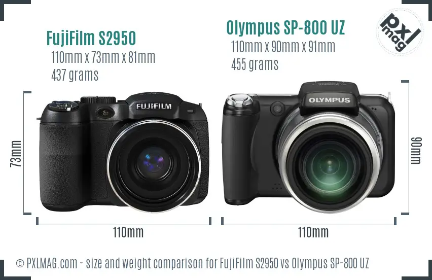 FujiFilm S2950 vs Olympus SP-800 UZ size comparison FujiFilm S2950 vs Olympus SP-800 UZ size comparison