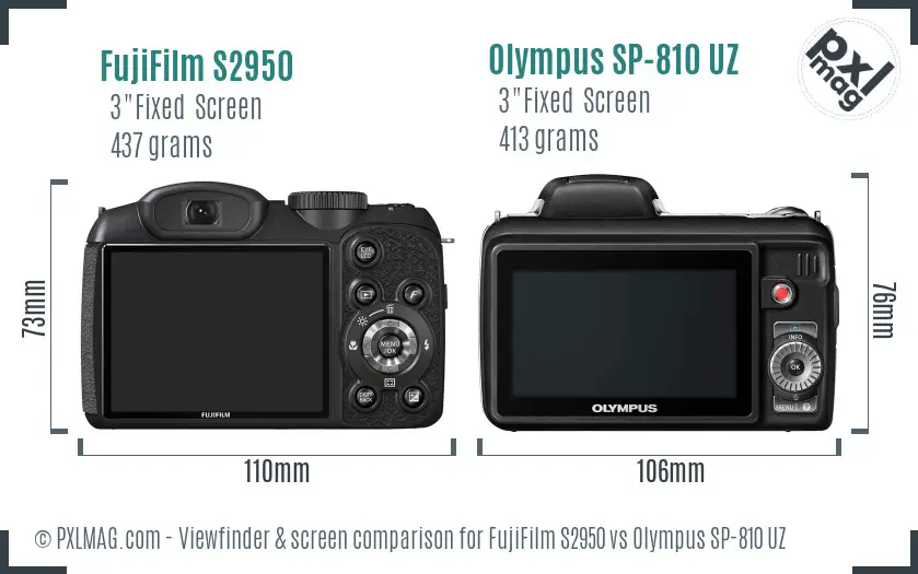 FujiFilm S2950 vs Olympus SP-810 UZ Screen and Viewfinder comparison