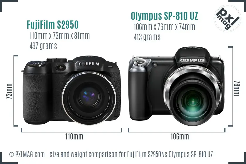 FujiFilm S2950 vs Olympus SP-810 UZ size comparison