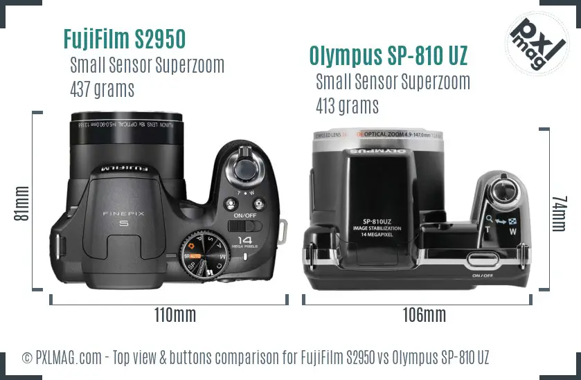 FujiFilm S2950 vs Olympus SP-810 UZ top view buttons comparison