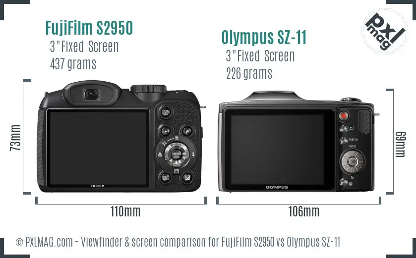 FujiFilm S2950 vs Olympus SZ-11 Screen and Viewfinder comparison
