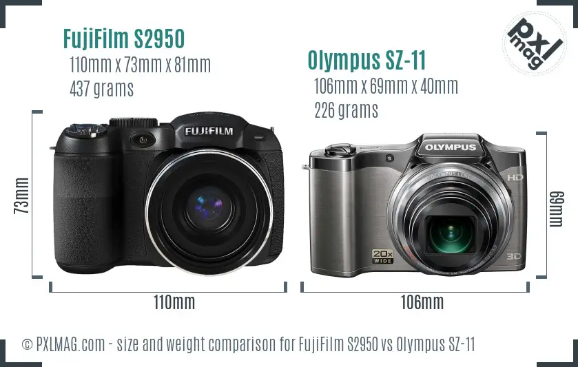 FujiFilm S2950 vs Olympus SZ-11 size comparison