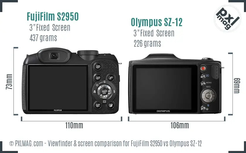 FujiFilm S2950 vs Olympus SZ-12 Screen and Viewfinder comparison