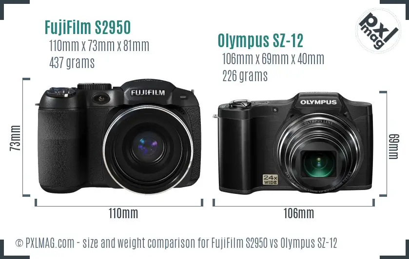 FujiFilm S2950 vs Olympus SZ-12 size comparison FujiFilm S2950 vs Olympus SZ-12 size comparison