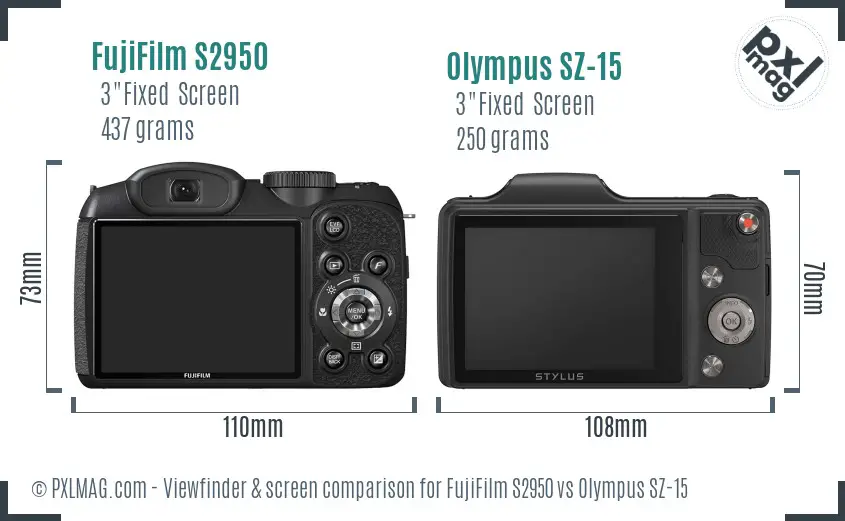 FujiFilm S2950 vs Olympus SZ-15 Screen and Viewfinder comparison