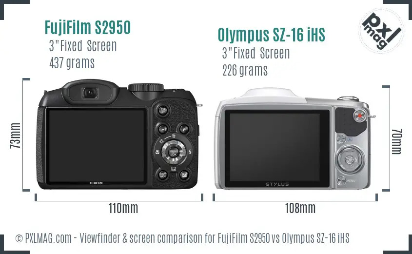 FujiFilm S2950 vs Olympus SZ-16 iHS Screen and Viewfinder comparison