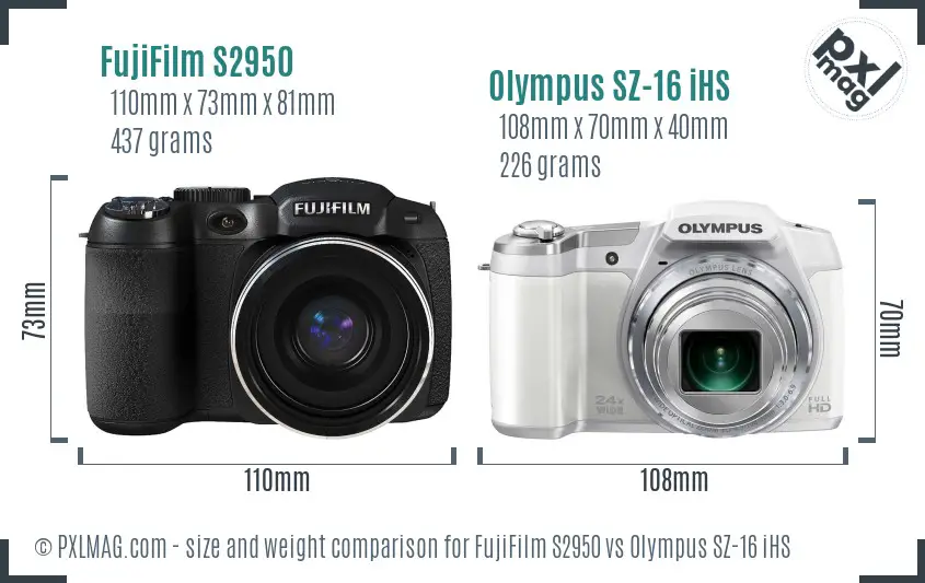 FujiFilm S2950 vs Olympus SZ-16 iHS size comparison