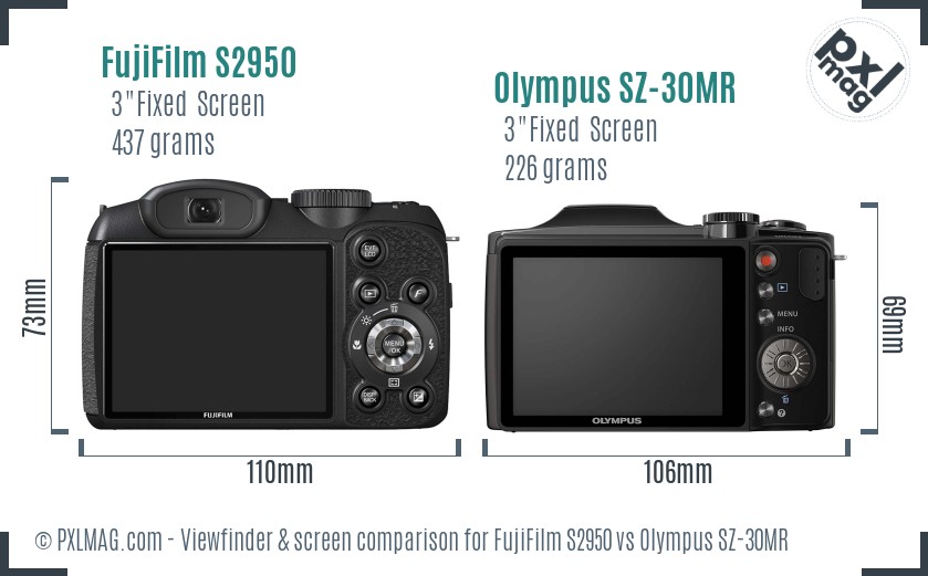 FujiFilm S2950 vs Olympus SZ-30MR Screen and Viewfinder comparison
