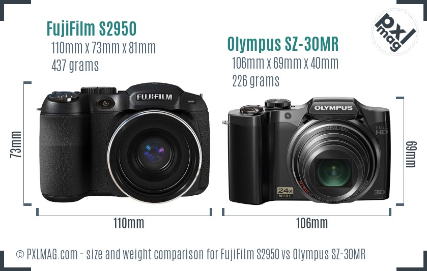 FujiFilm S2950 vs Olympus SZ-30MR size comparison FujiFilm S2950 vs Olympus SZ-30MR size comparison