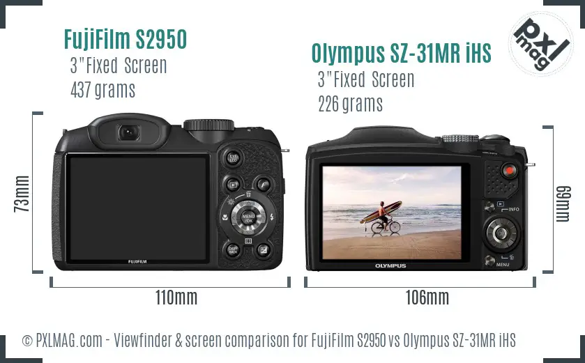 FujiFilm S2950 vs Olympus SZ-31MR iHS Screen and Viewfinder comparison