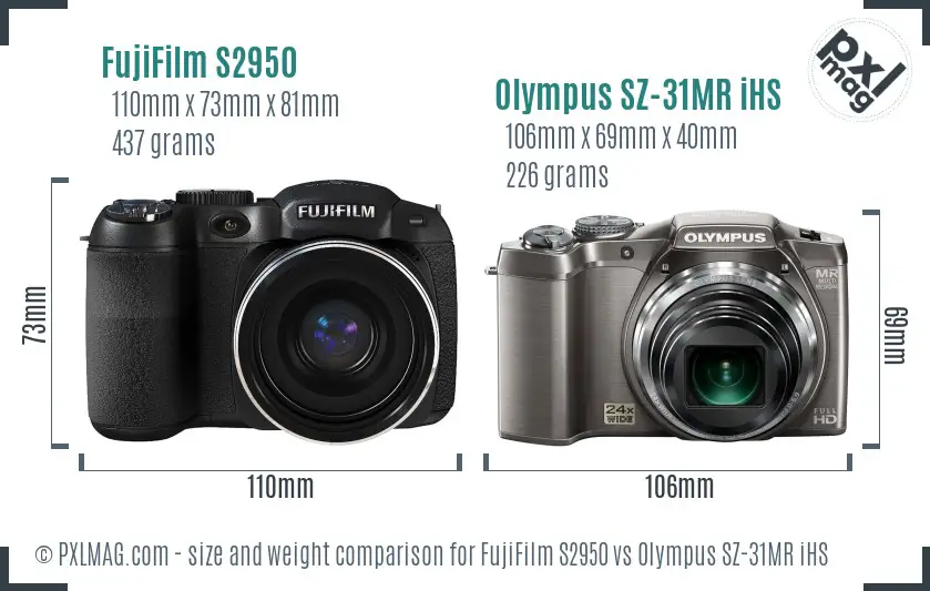 FujiFilm S2950 vs Olympus SZ-31MR iHS size comparison
