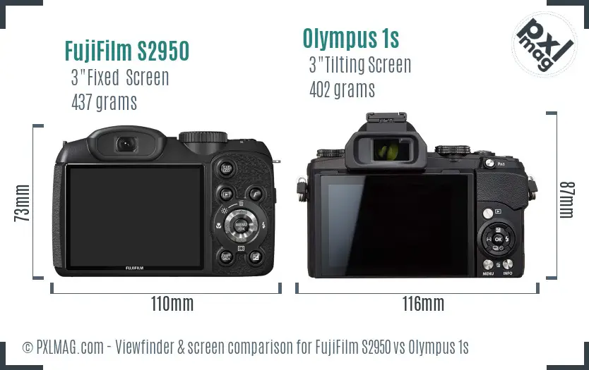 FujiFilm S2950 vs Olympus 1s Screen and Viewfinder comparison