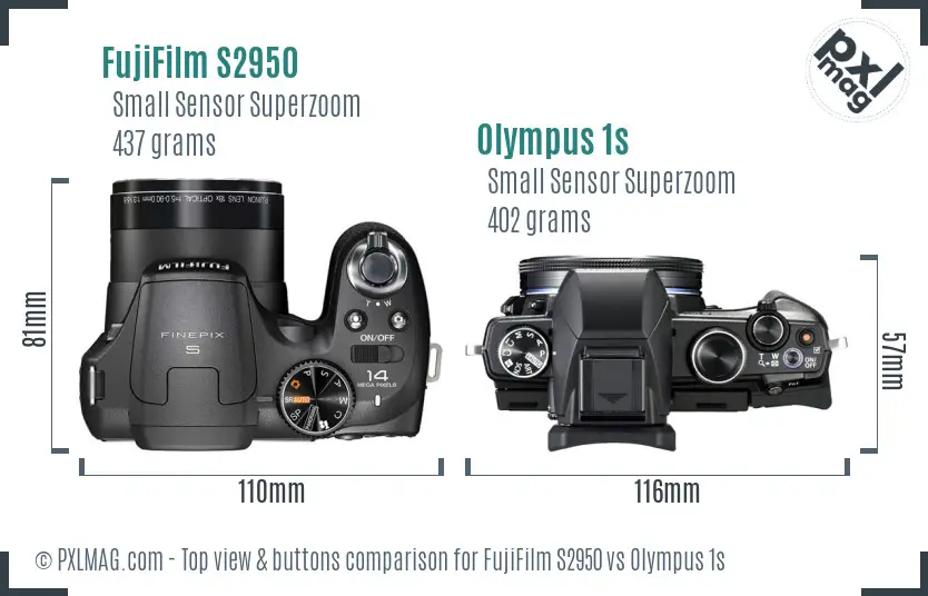 FujiFilm S2950 vs Olympus 1s top view buttons comparison