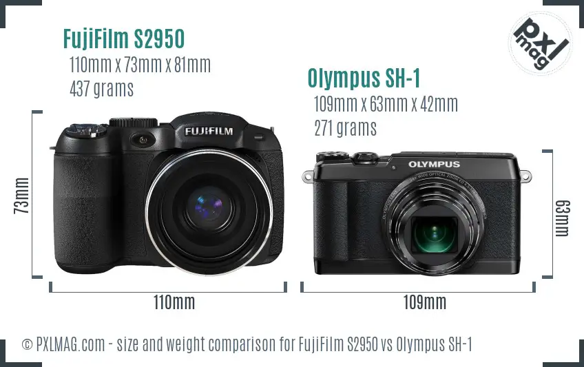 FujiFilm S2950 vs Olympus SH-1 size comparison