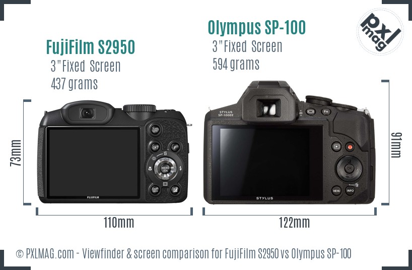 FujiFilm S2950 vs Olympus SP-100 Screen and Viewfinder comparison