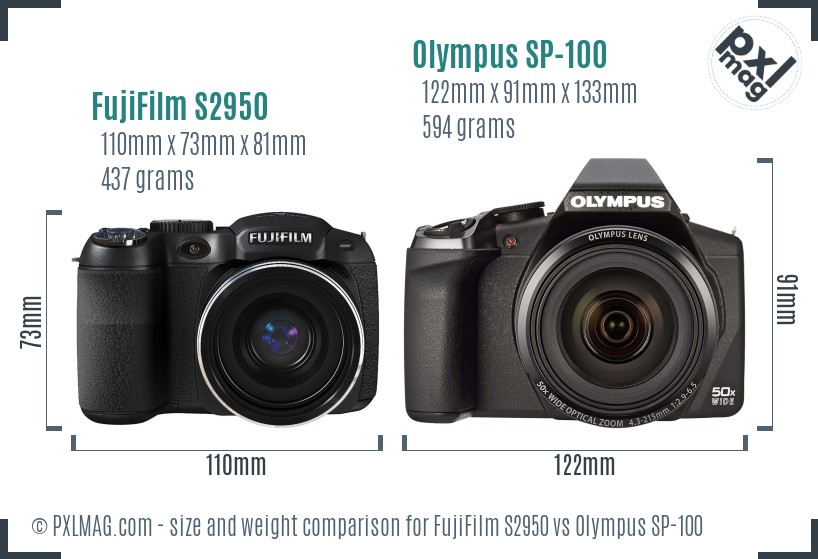 FujiFilm S2950 vs Olympus SP-100 size comparison