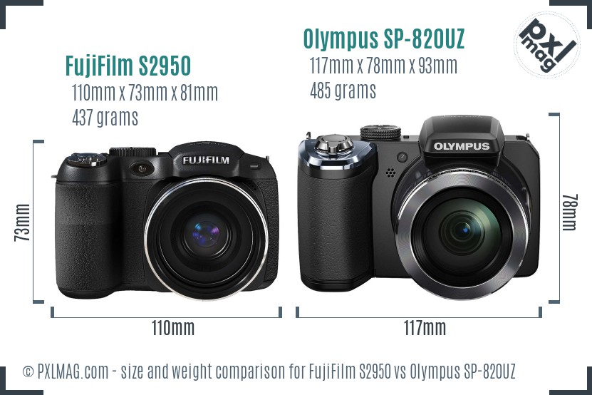 FujiFilm S2950 vs Olympus SP-820UZ size comparison FujiFilm S2950 vs Olympus SP-820UZ size comparison