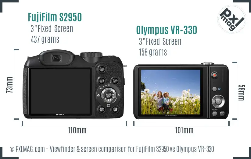 FujiFilm S2950 vs Olympus VR-330 Screen and Viewfinder comparison