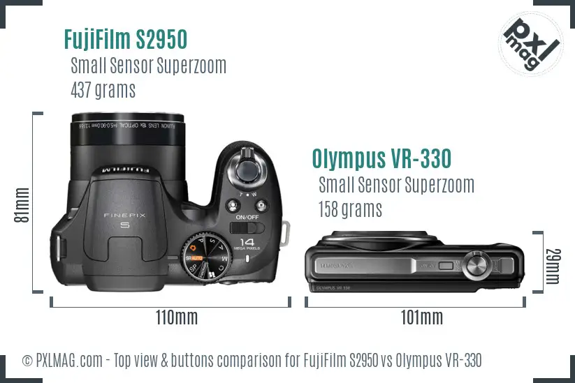 FujiFilm S2950 vs Olympus VR-330 top view buttons comparison