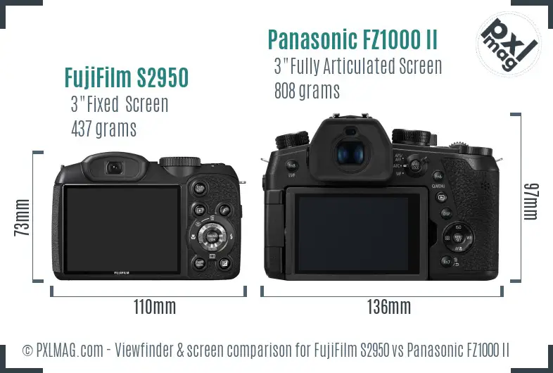 FujiFilm S2950 vs Panasonic FZ1000 II Screen and Viewfinder comparison
