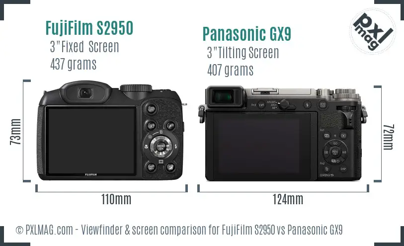 FujiFilm S2950 vs Panasonic GX9 Screen and Viewfinder comparison