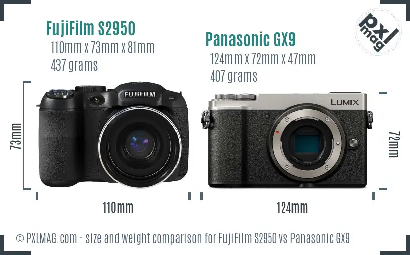 FujiFilm S2950 vs Panasonic GX9 size comparison