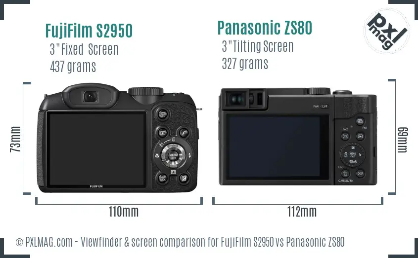 FujiFilm S2950 vs Panasonic ZS80 Screen and Viewfinder comparison