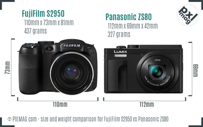 FujiFilm S2950 vs Panasonic ZS80 size comparison