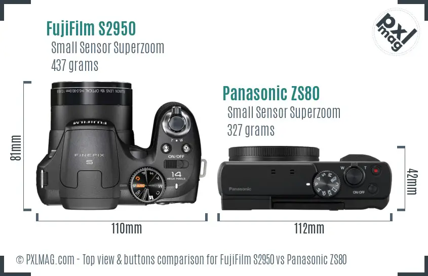 FujiFilm S2950 vs Panasonic ZS80 top view buttons comparison