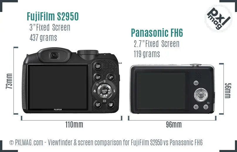 FujiFilm S2950 vs Panasonic FH6 Screen and Viewfinder comparison