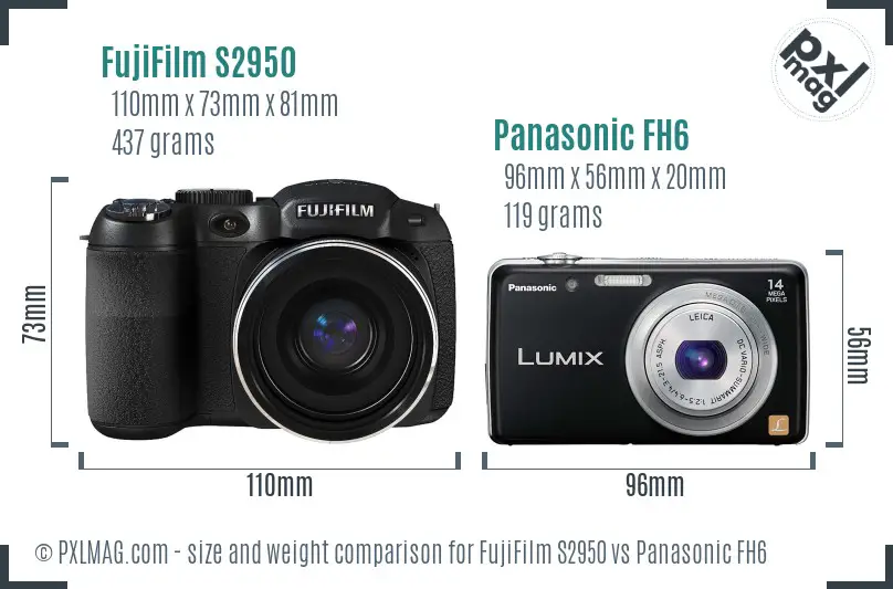 FujiFilm S2950 vs Panasonic FH6 size comparison