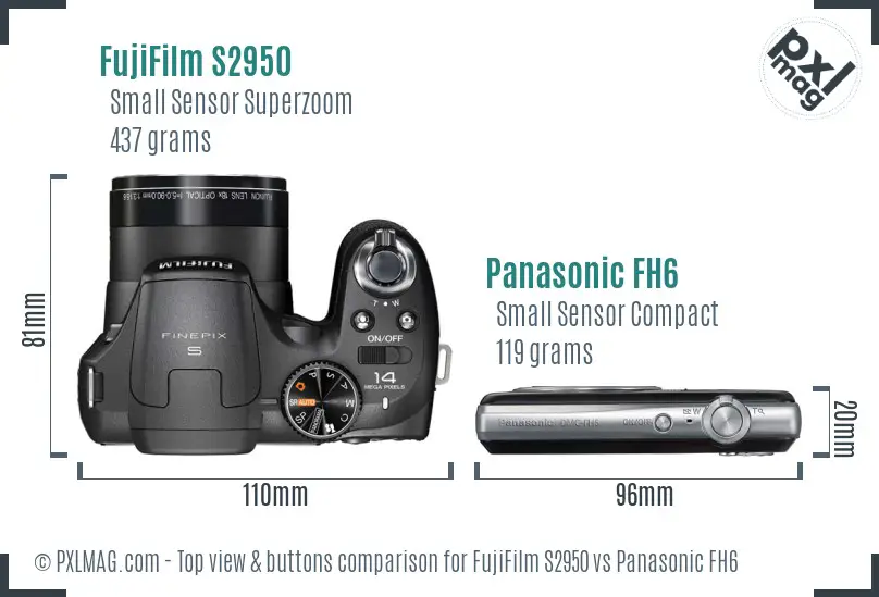 FujiFilm S2950 vs Panasonic FH6 top view buttons comparison