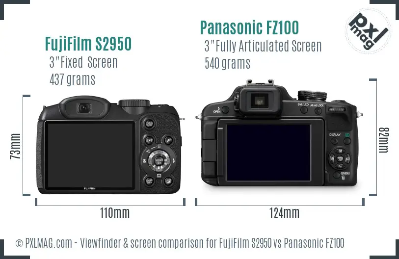 FujiFilm S2950 vs Panasonic FZ100 Screen and Viewfinder comparison