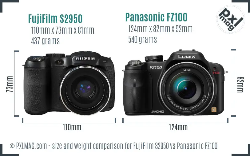 FujiFilm S2950 vs Panasonic FZ100 size comparison