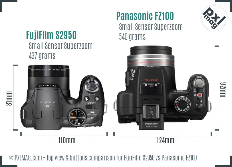 FujiFilm S2950 vs Panasonic FZ100 top view buttons comparison