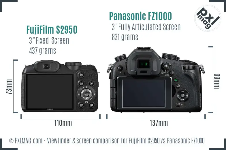 FujiFilm S2950 vs Panasonic FZ1000 Screen and Viewfinder comparison