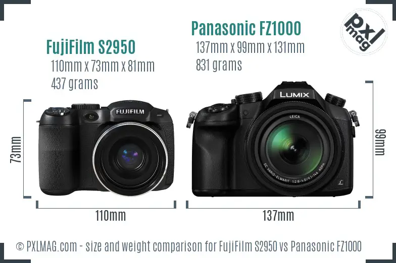 FujiFilm S2950 vs Panasonic FZ1000 size comparison