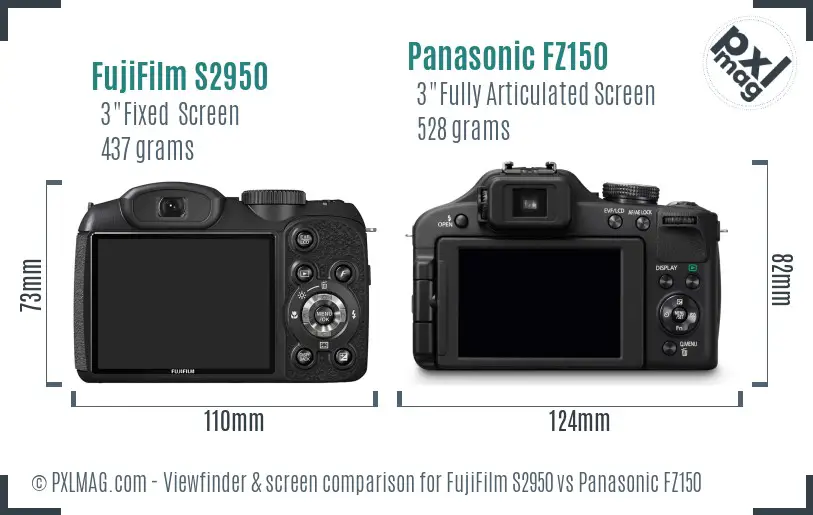FujiFilm S2950 vs Panasonic FZ150 Screen and Viewfinder comparison