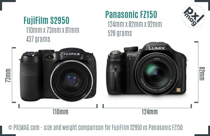 FujiFilm S2950 vs Panasonic FZ150 size comparison