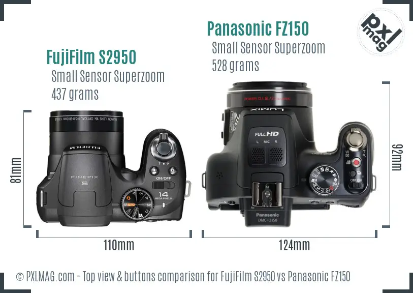 FujiFilm S2950 vs Panasonic FZ150 top view buttons comparison