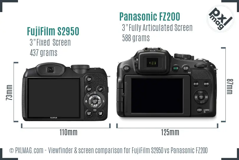 FujiFilm S2950 vs Panasonic FZ200 Screen and Viewfinder comparison