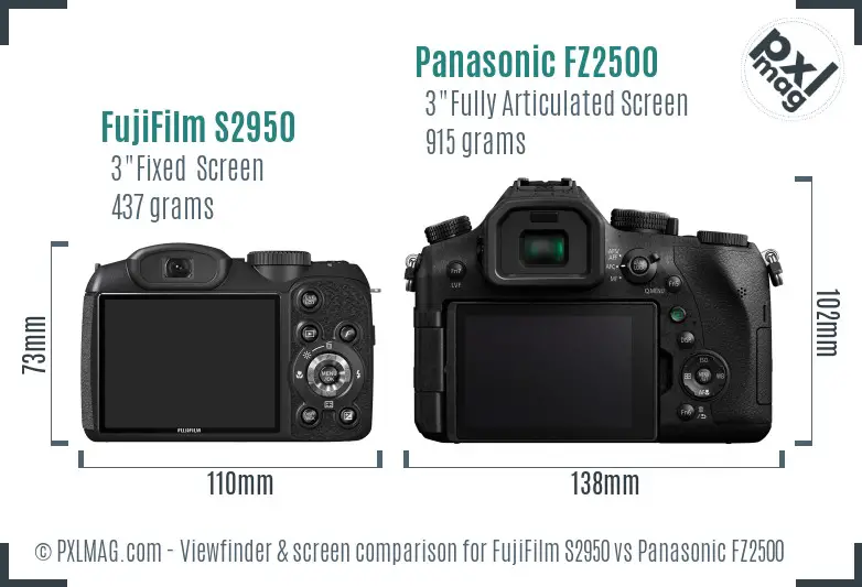 FujiFilm S2950 vs Panasonic FZ2500 Screen and Viewfinder comparison