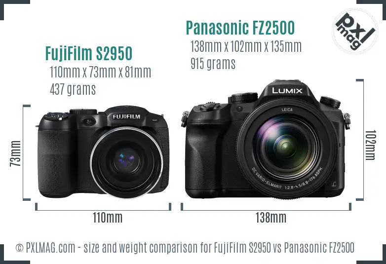 FujiFilm S2950 vs Panasonic FZ2500 size comparison