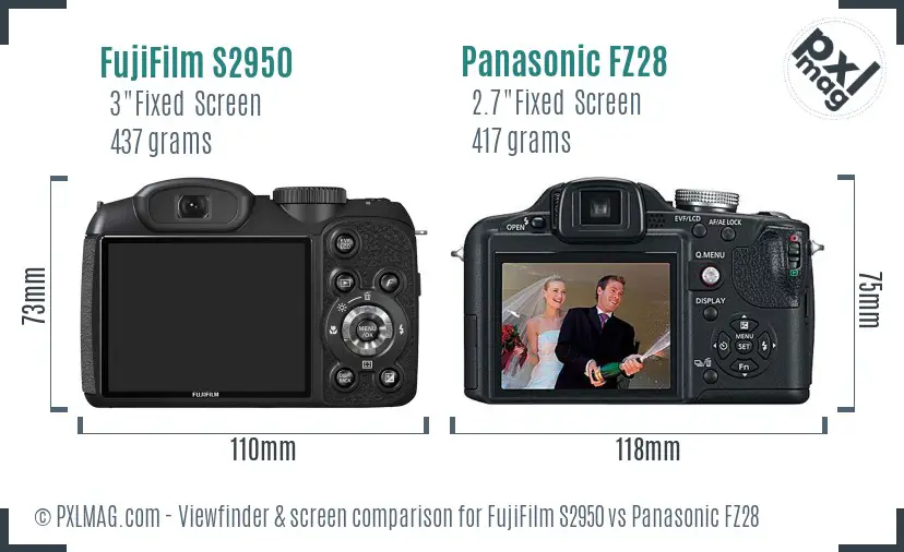 FujiFilm S2950 vs Panasonic FZ28 Screen and Viewfinder comparison