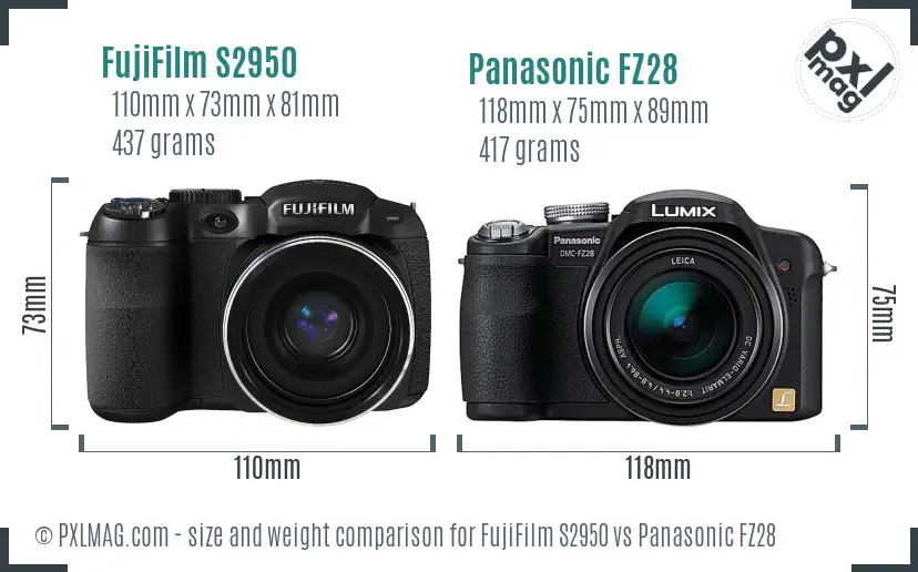 FujiFilm S2950 vs Panasonic FZ28 size comparison